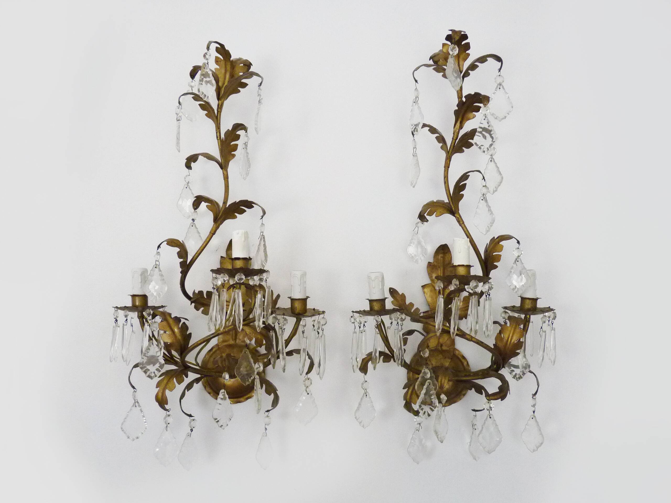 Large (70 cm - 27.55") pair of 3-arm foliage wall sconces