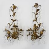 Large (70 cm - 27.55") pair of 3-arm foliage wall sconces