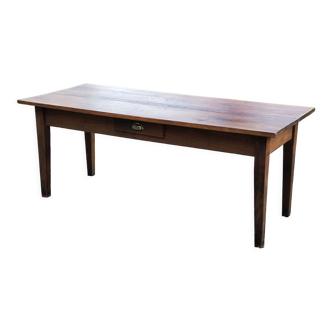 Table de ferme en chêne et sapin pieds fuseaux 2 tiroirs 192cm XIXième siècle