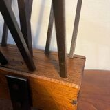 Brutalist magazine rack, solid wood and wrought iron