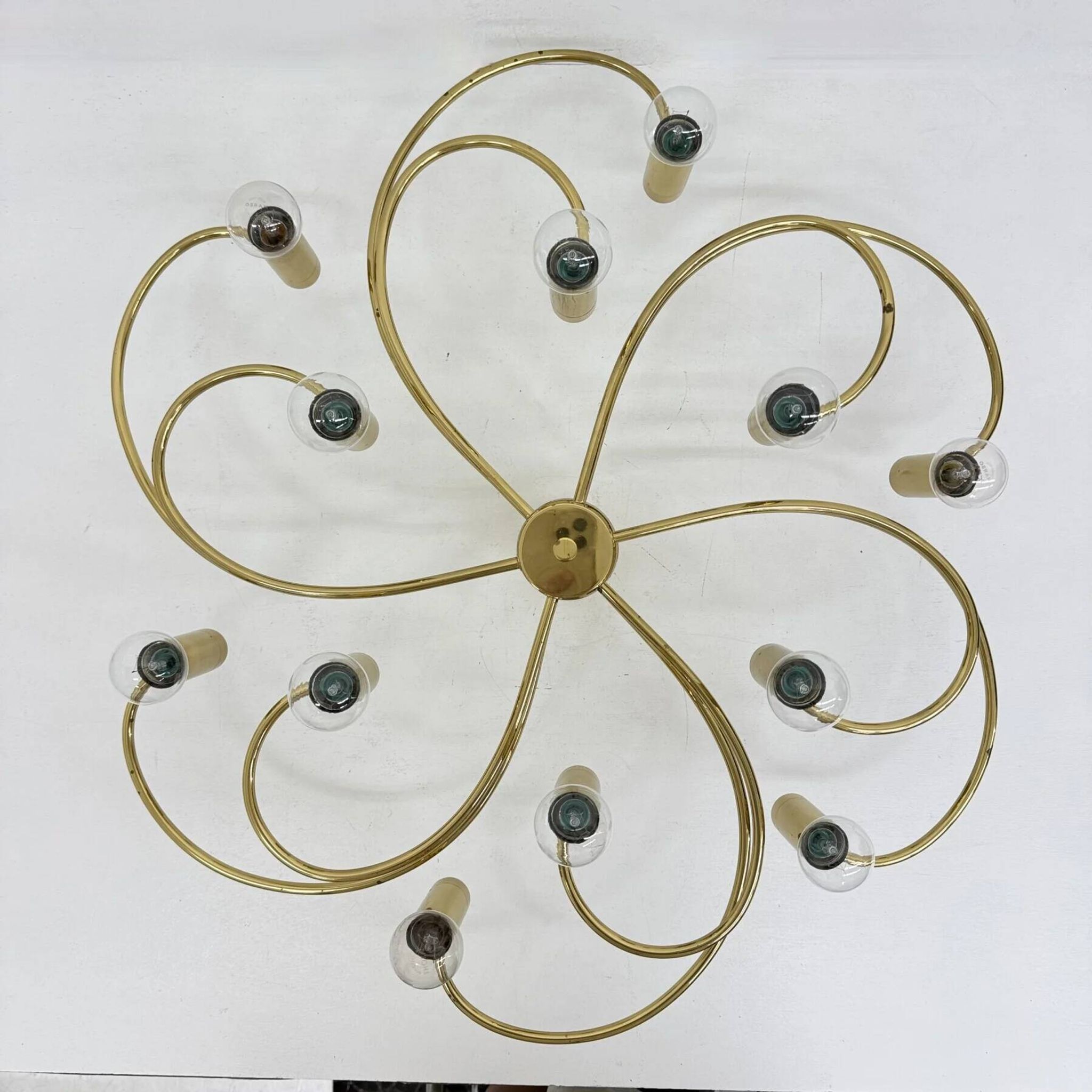 Leola sculptural brass 12-light ceiling or wall flush mount, 1970s