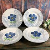 4 assiettes plates vintage fleur bleue Digoin Sarreguemines modele Valentin