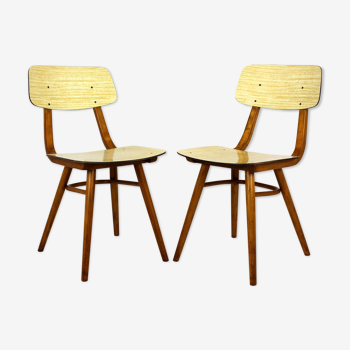 Vintage Formica and Wood Chairs from TON, 1960s, Set of 2