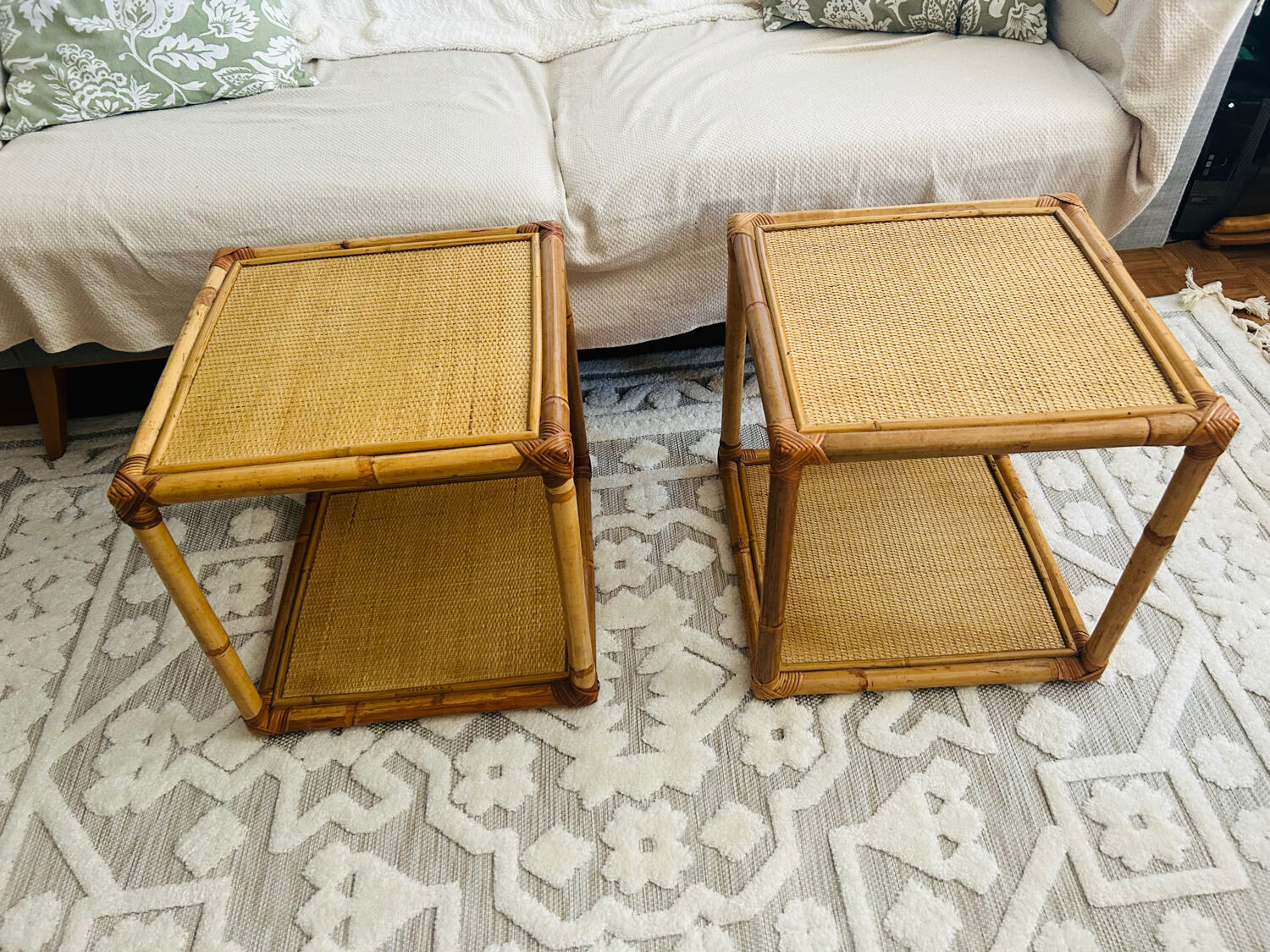 Set of two rattan bedside or side tables