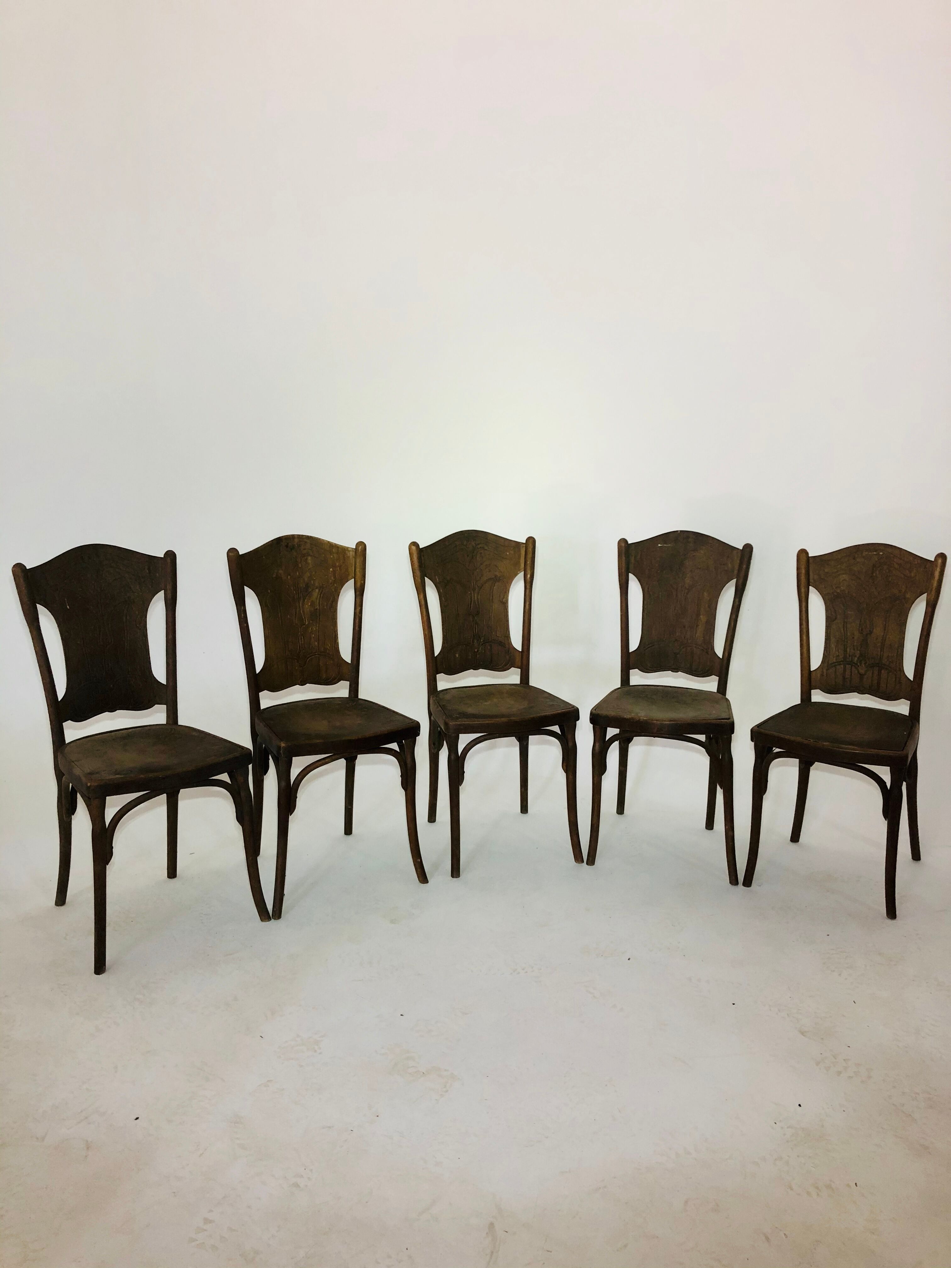 Suite of 5 vintage J.J Khon oak chairs