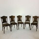 Suite of 5 vintage J.J Khon oak chairs