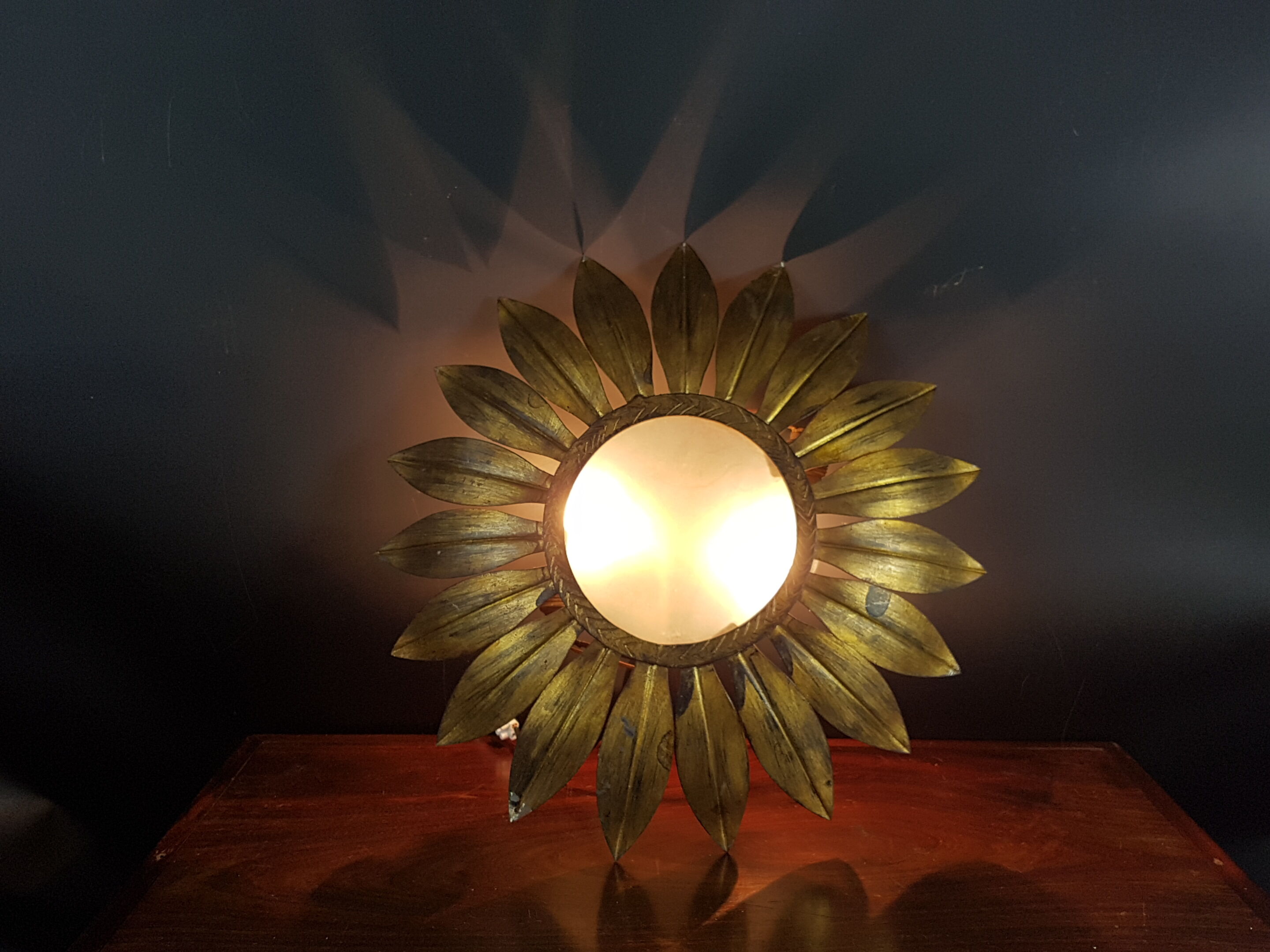 Old sunny gilded brass wall lamp 50