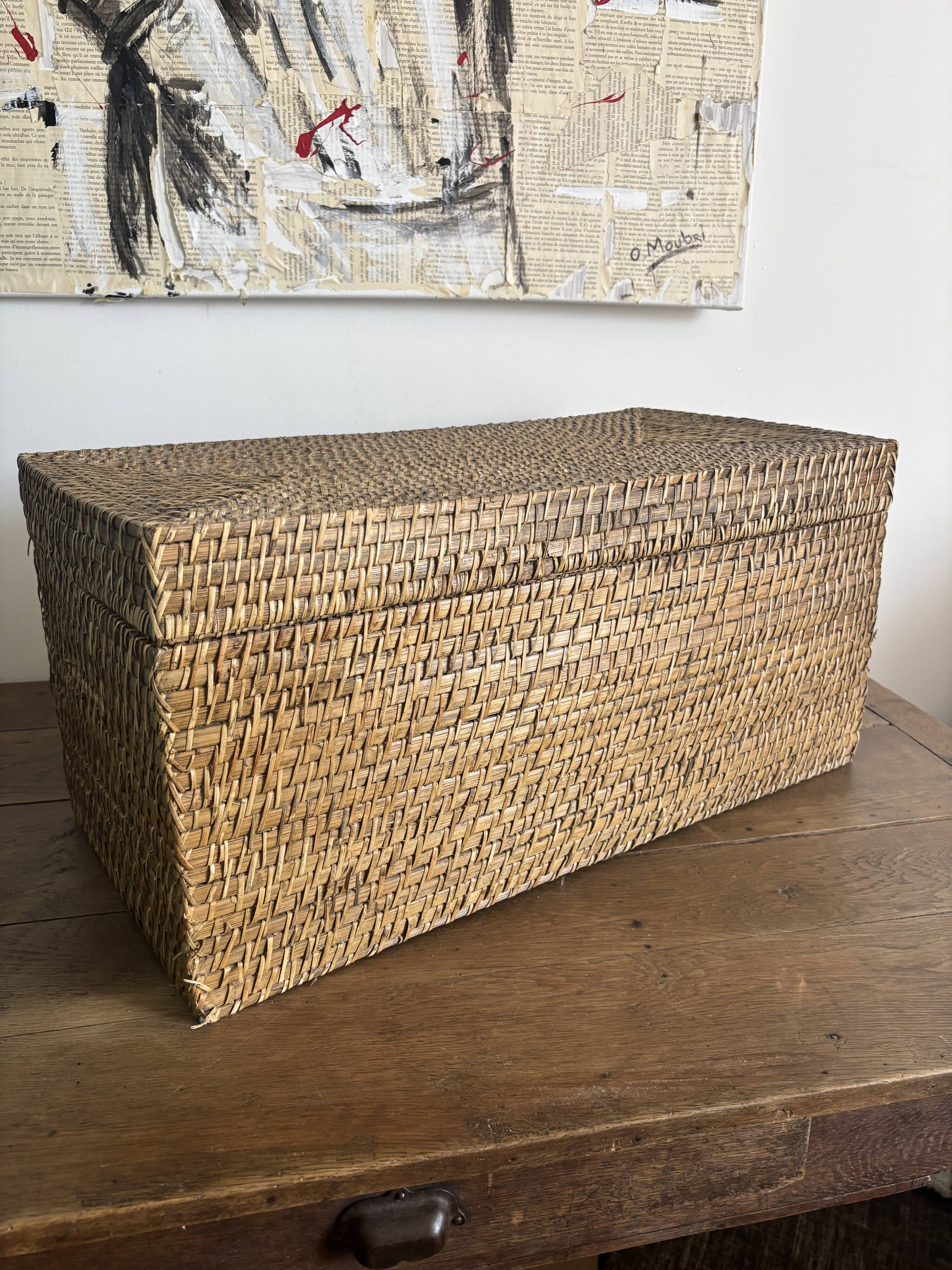 Coffre de rangement / Malle en rotin tressé vintage