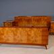 Vintage Czechoslovak bedroom set with burl veneer, bed and pair of nightstands, mid-20th century, 180 × 195 cm