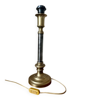 Lamp base in brass and chrome-plated steel