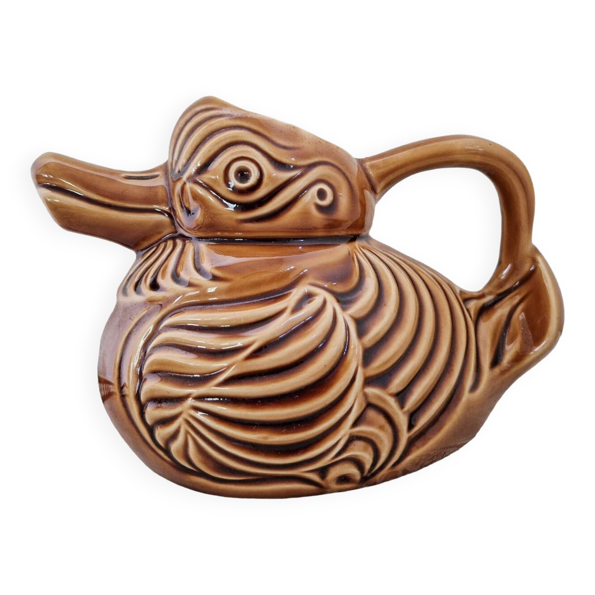 Vintage Sarreguemines slip duck pitcher