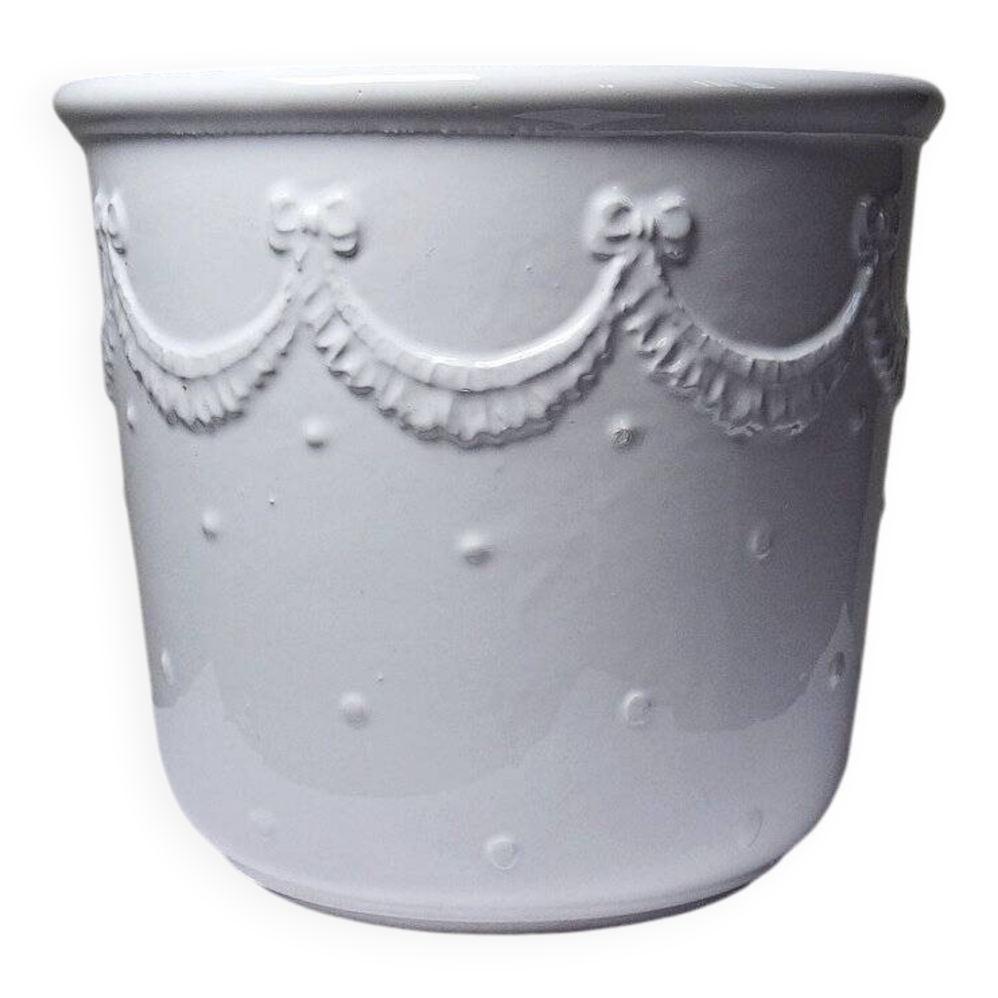 Decorative cache-pot in white faience, vintage shabby chic from Bassano, Italy.