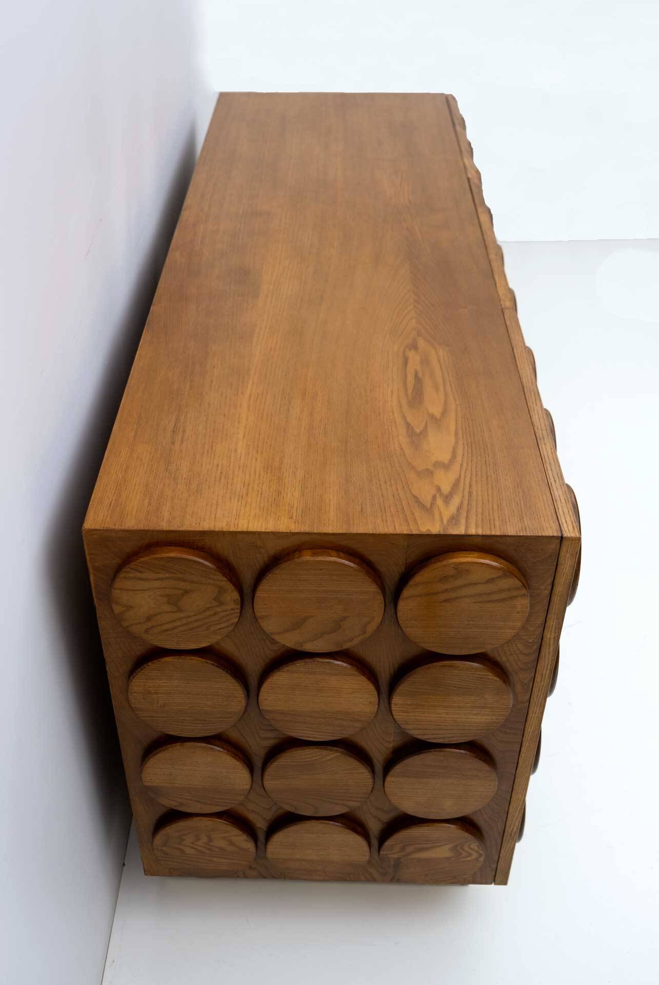 Brutalist Italian Chestnut Wood and Brass Bar Cabinet, 1970s