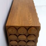 Brutalist Italian Chestnut Wood and Brass Bar Cabinet, 1970s