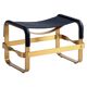 Footrest in Aged Brass and Navy Blue Leather, Contemporary Style