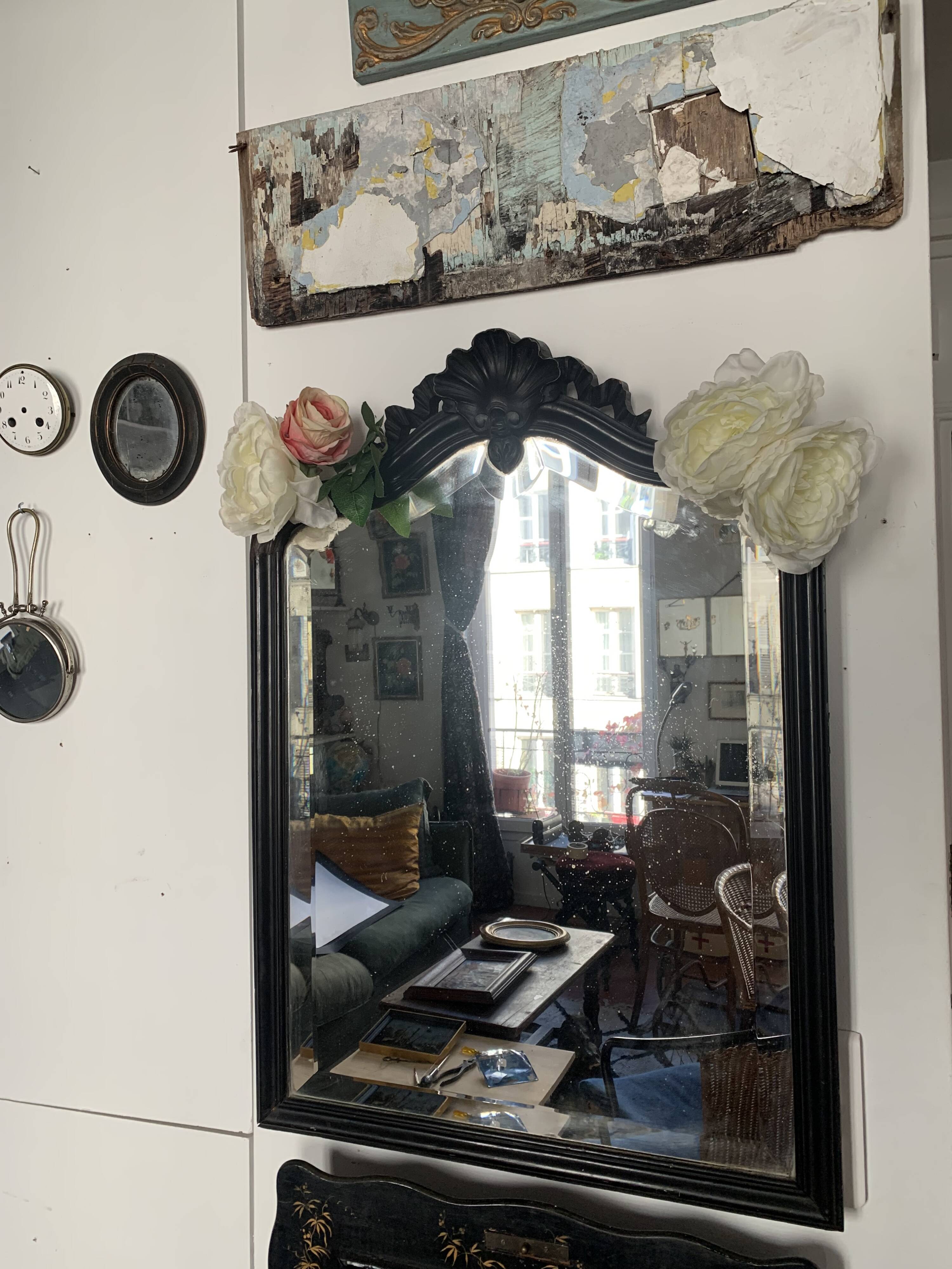 Napoleon III mirror in black wood with pediment