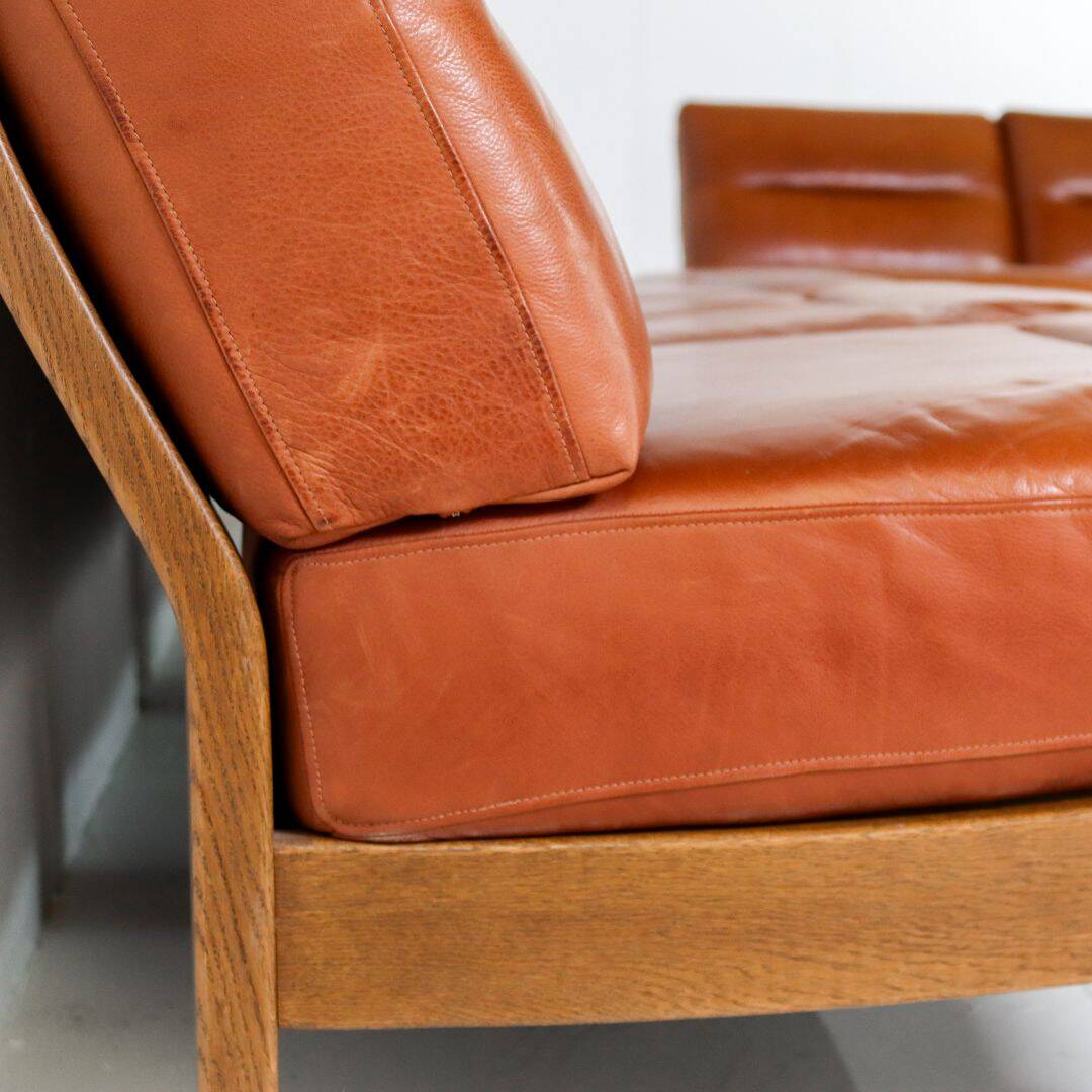 Brutalist 7-piece cognac leather modular sofa