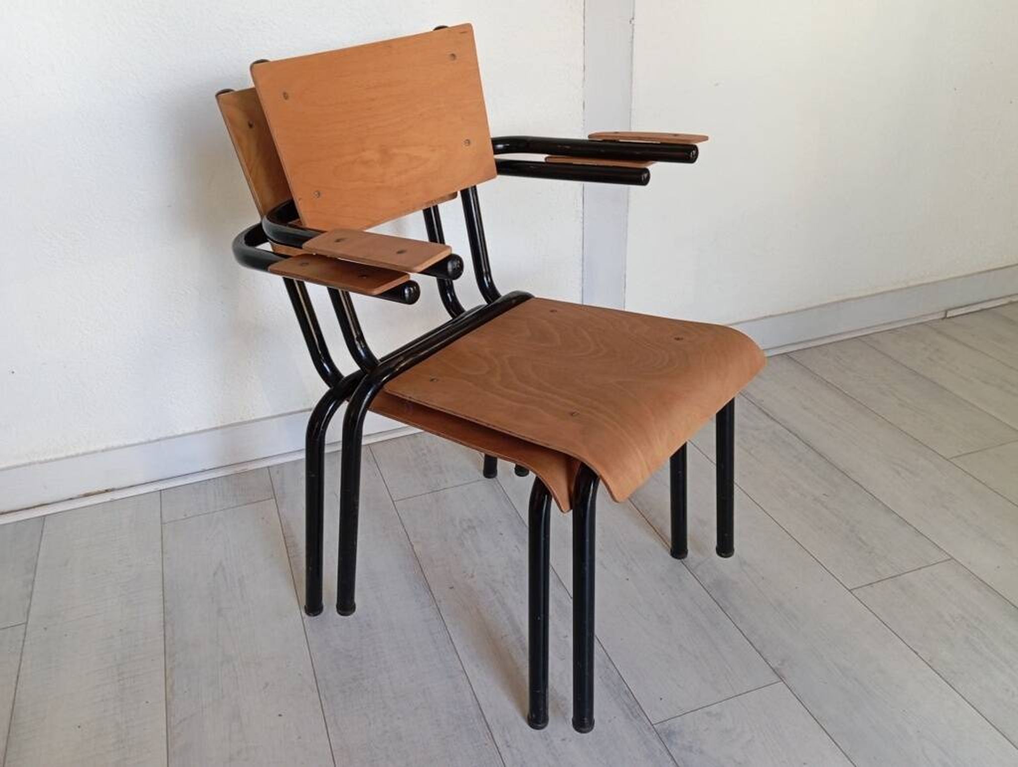 Pair of tubular metal armchairs 1954