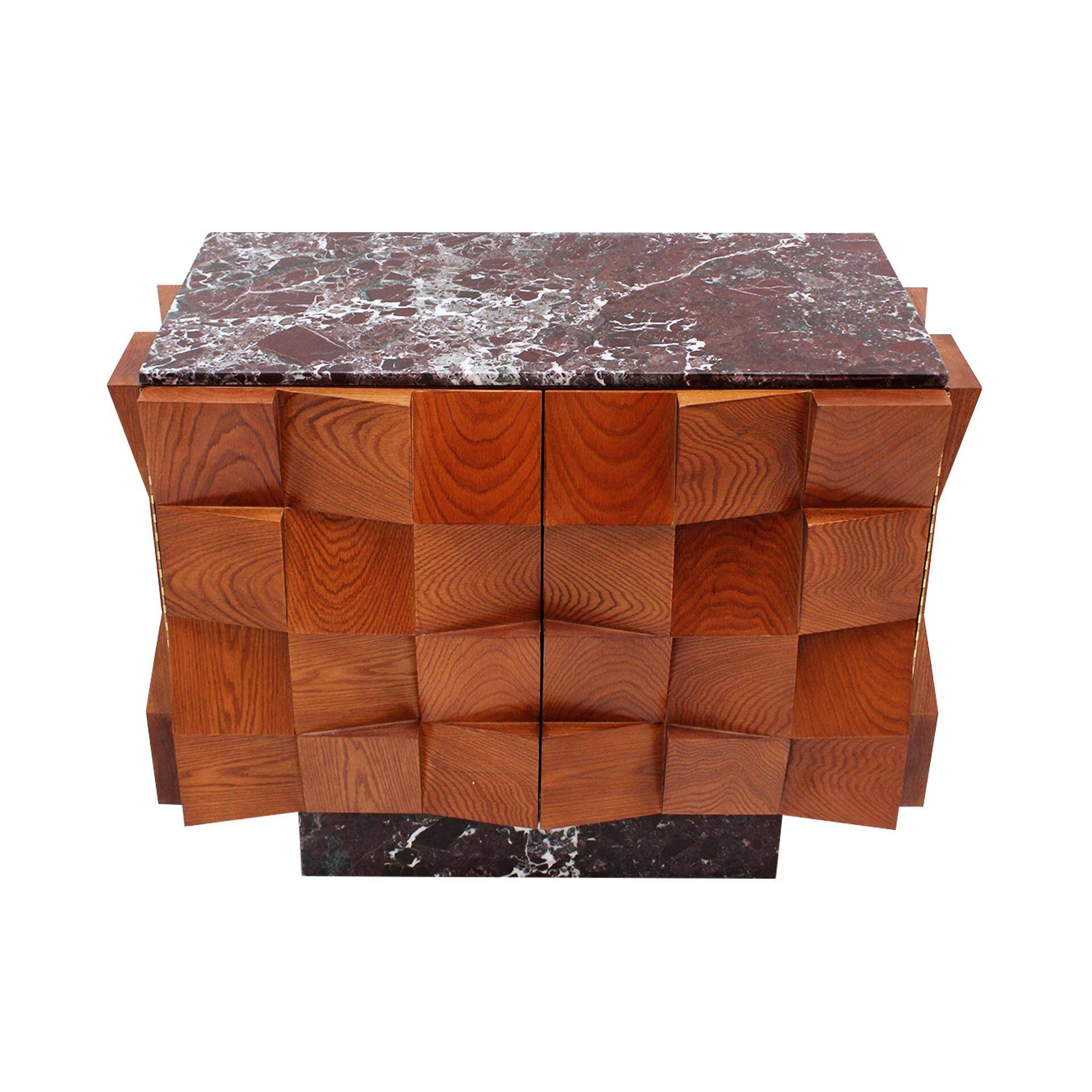 Contemporary Modern Sideboard in Wood and Burgundy Marble Top, Italy