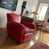 2 club chairs "moustache", 30s, in red leather