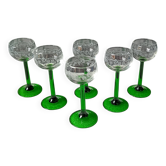 VERRES à pied vert émeraude, motif vigne