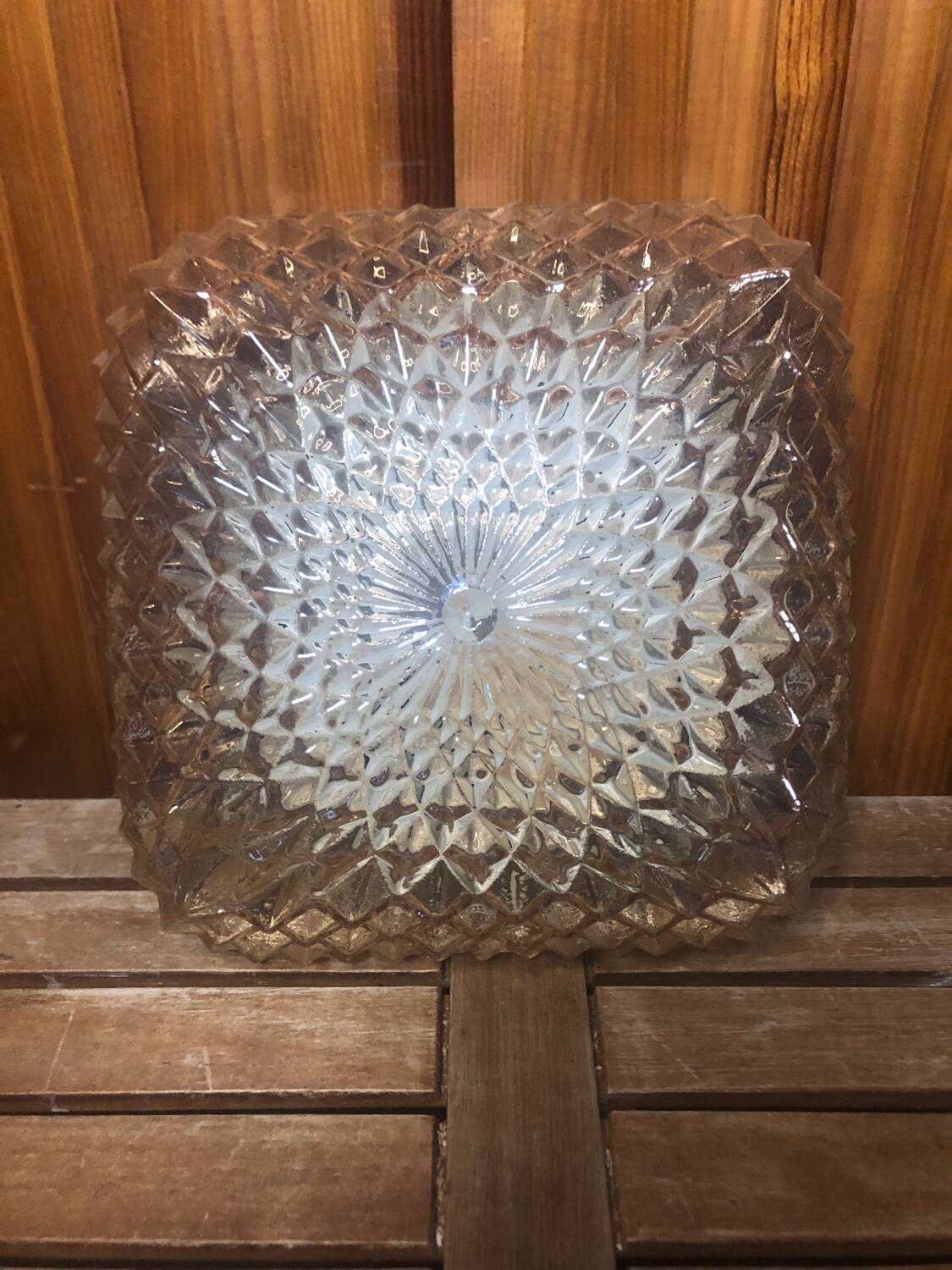 Old arlux pendant lamp gold molded glass + vintage black metal support