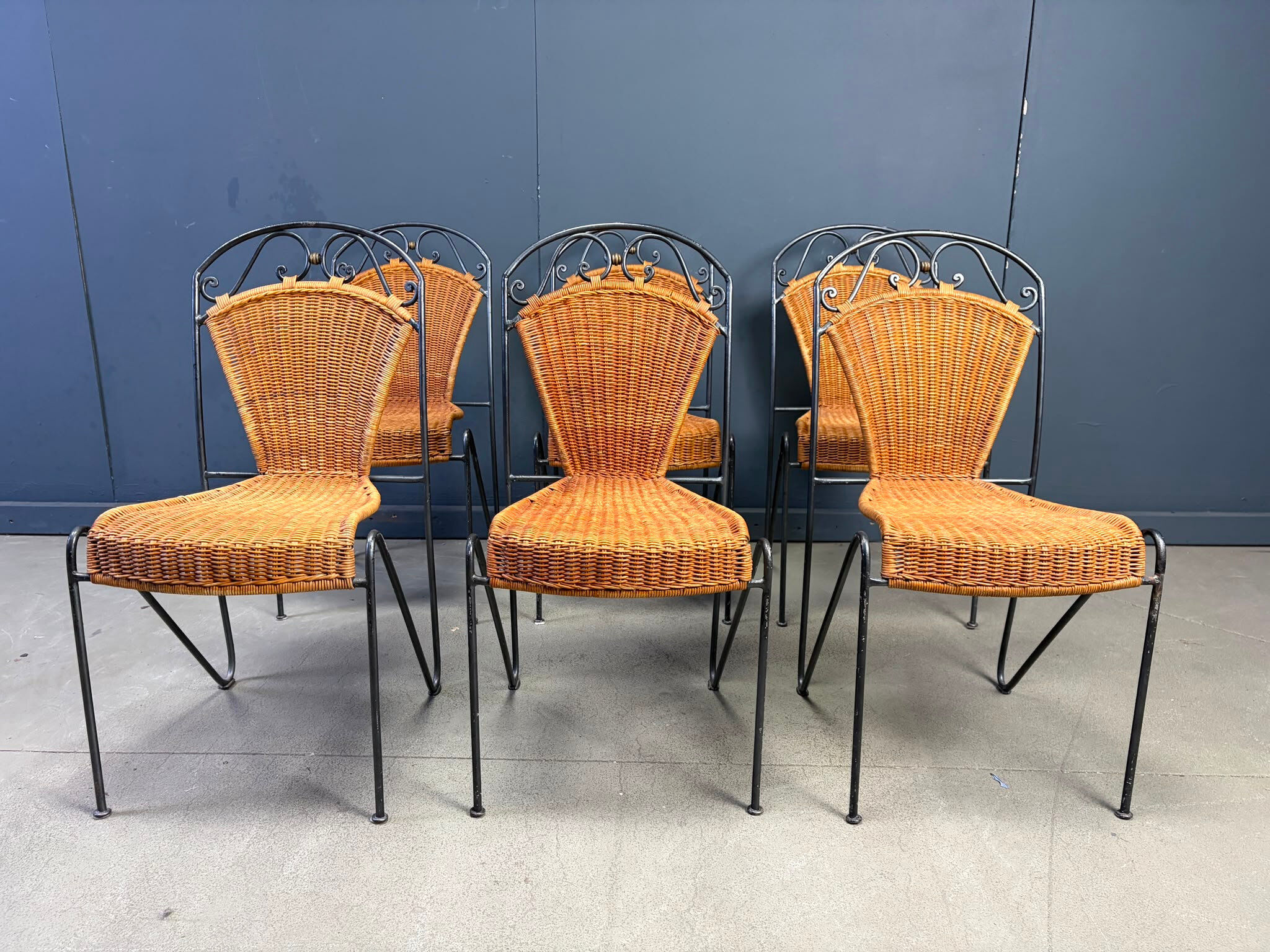 Wicker chairs by Frederick Weinberg, 1960s, set of 6