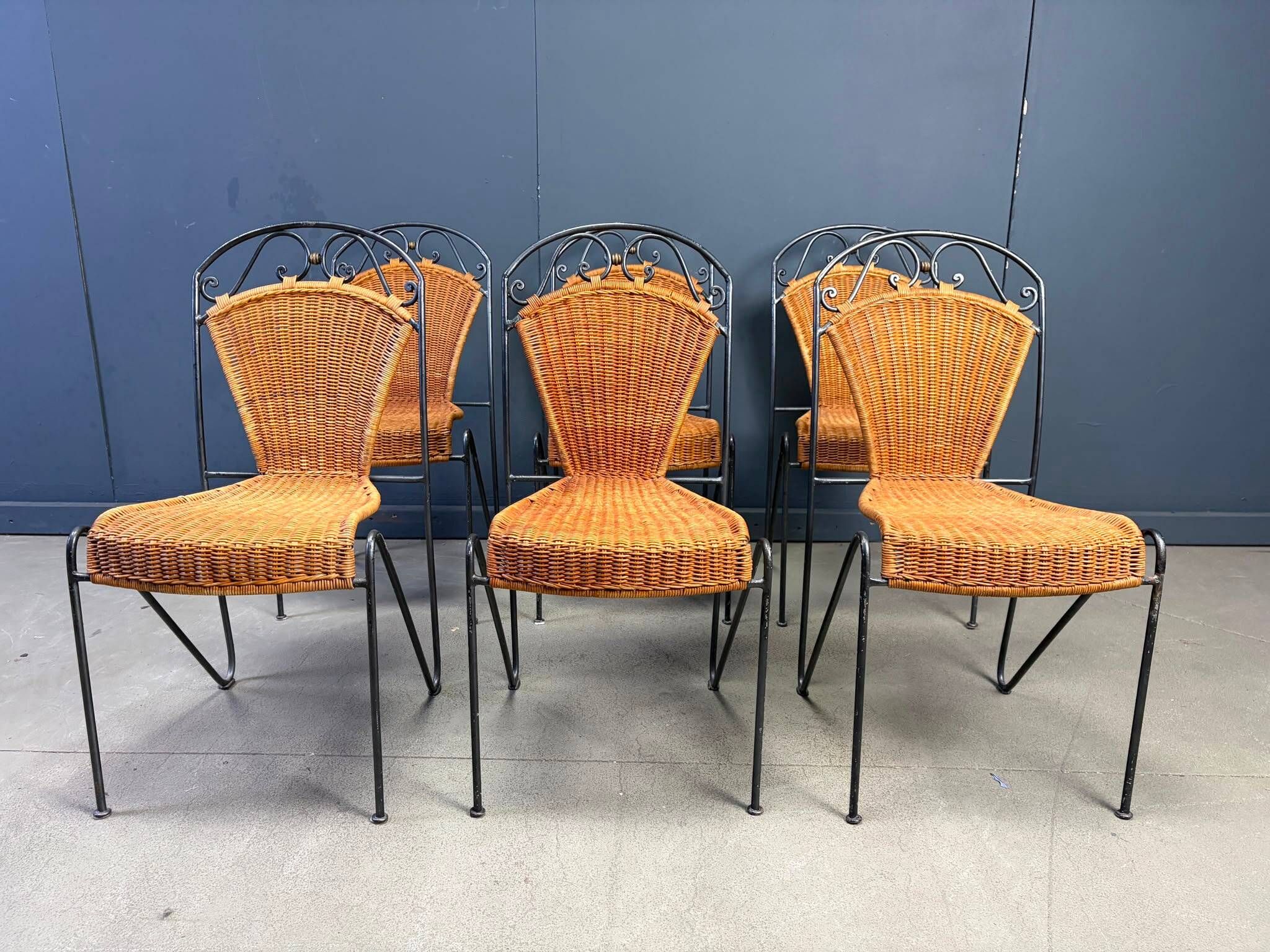 Chaises en osier par Frederick Weinberg, années 1960, ensemble de 6