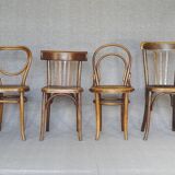 Set of 4 mismatched bistro chairs, from 1910 to 1935