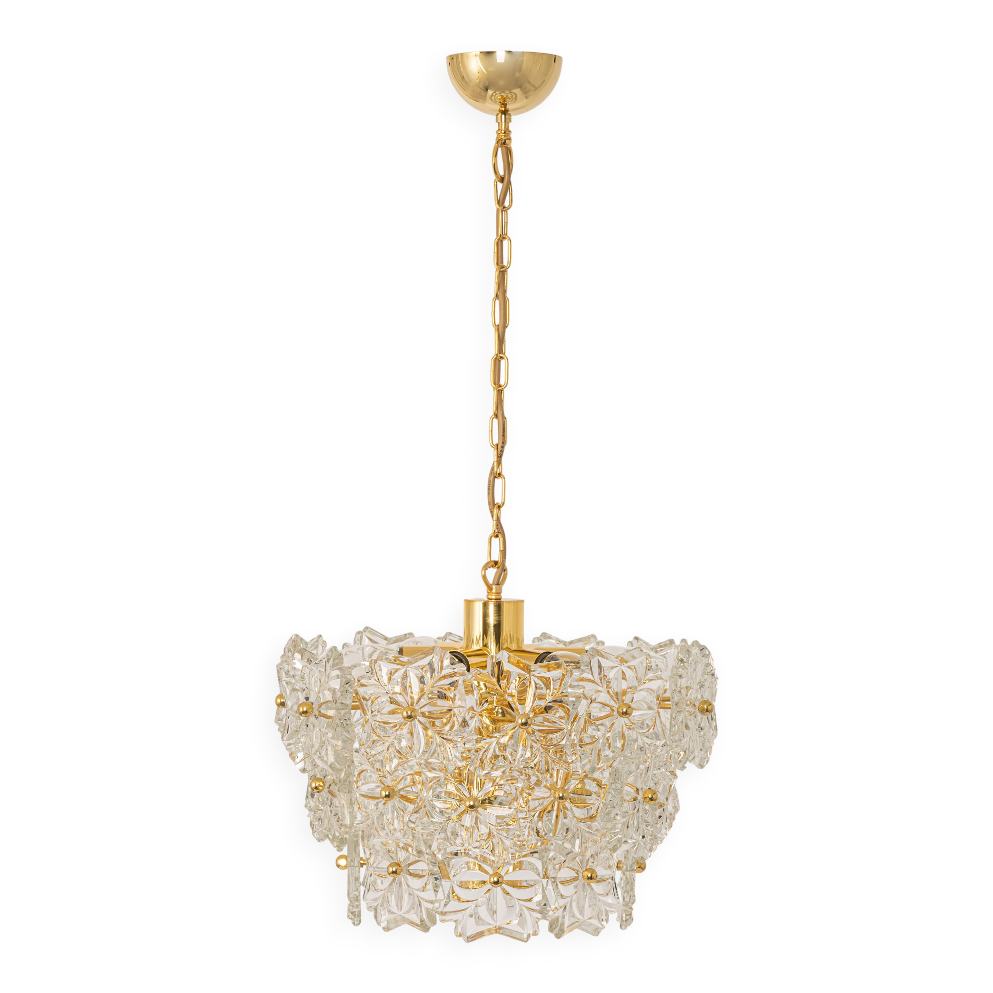 Chandelier in gilded brass and crystal glass, Germany, 1970s
