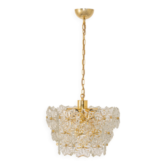 Chandelier in gilded brass and crystal glass, Germany, 1970s