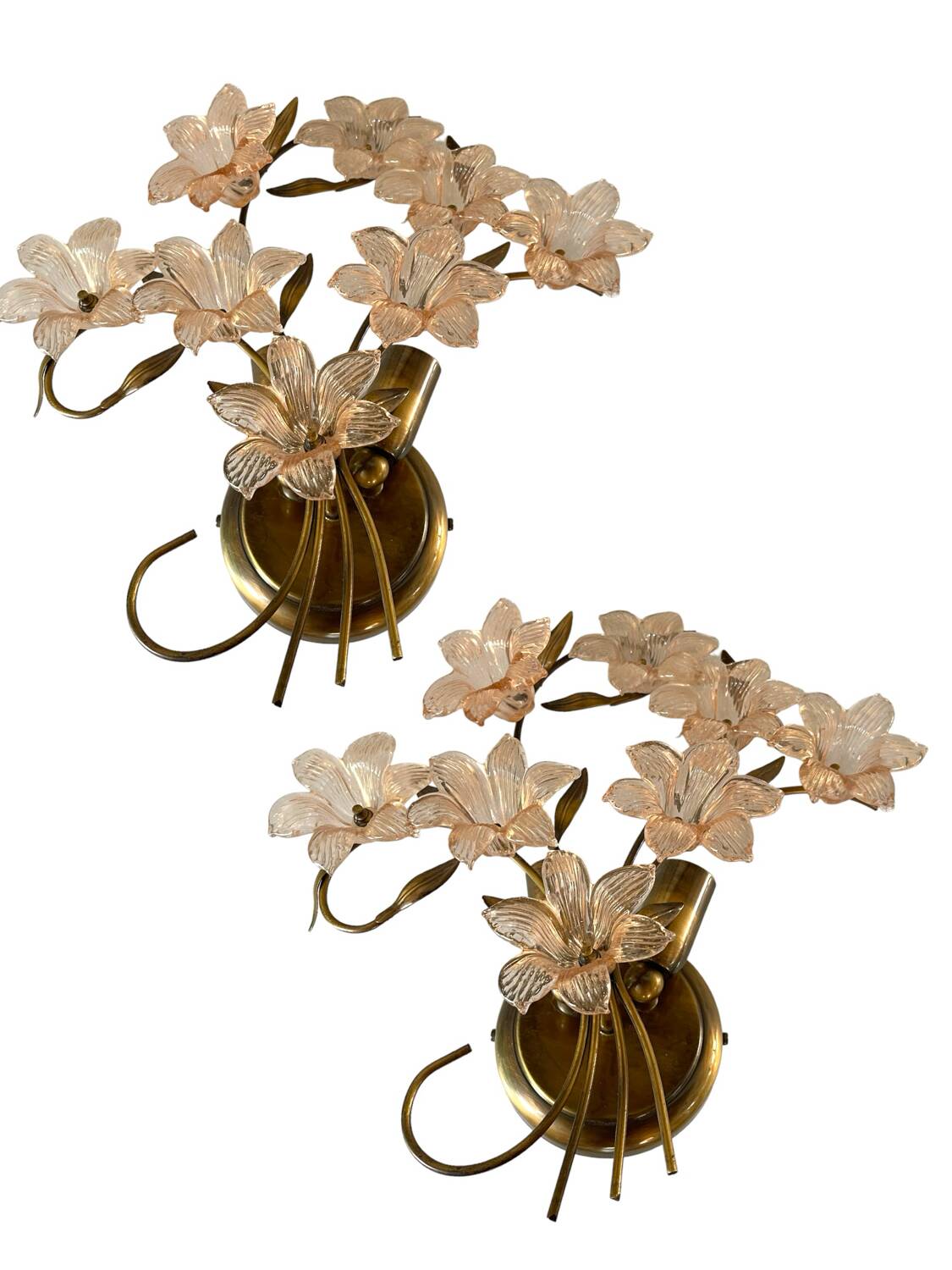 Pink Murano Glass Flower Sconces Set of 2