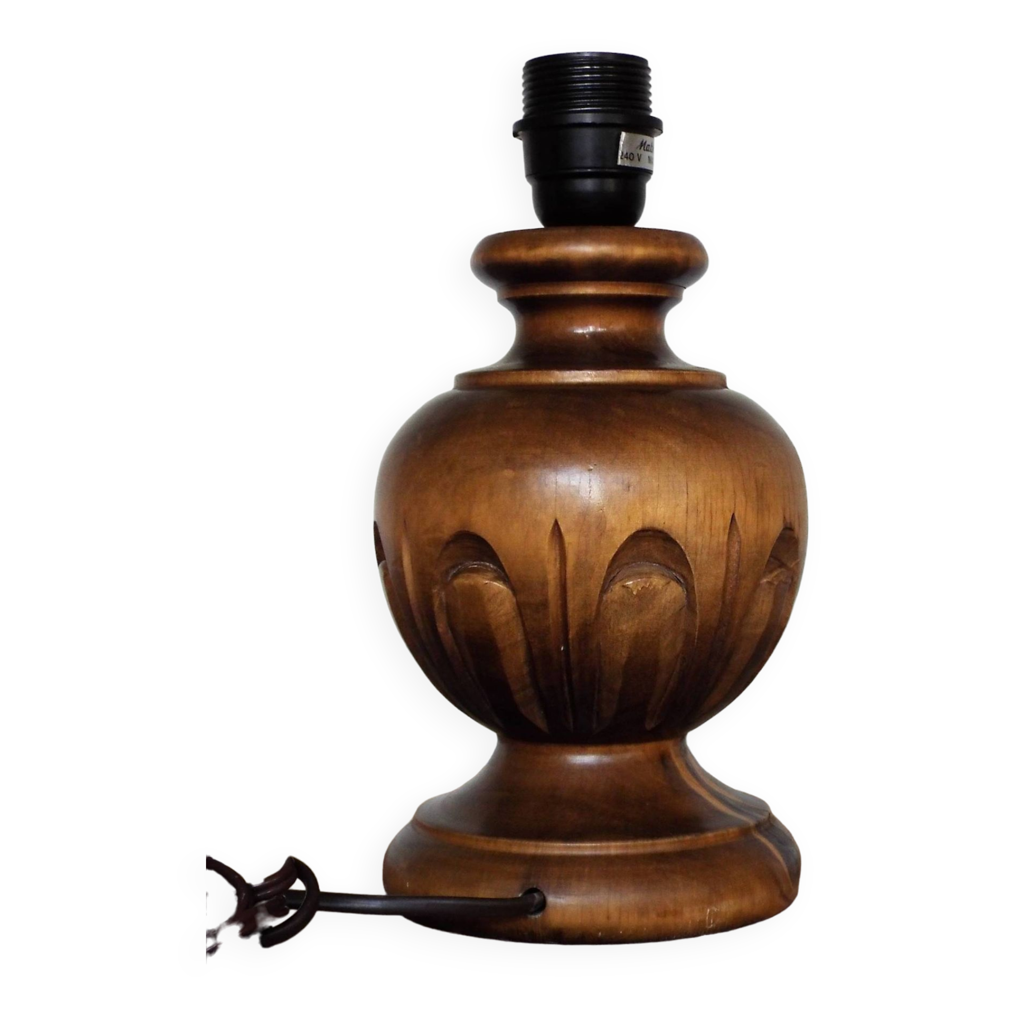 Carved turned wooden lamp base