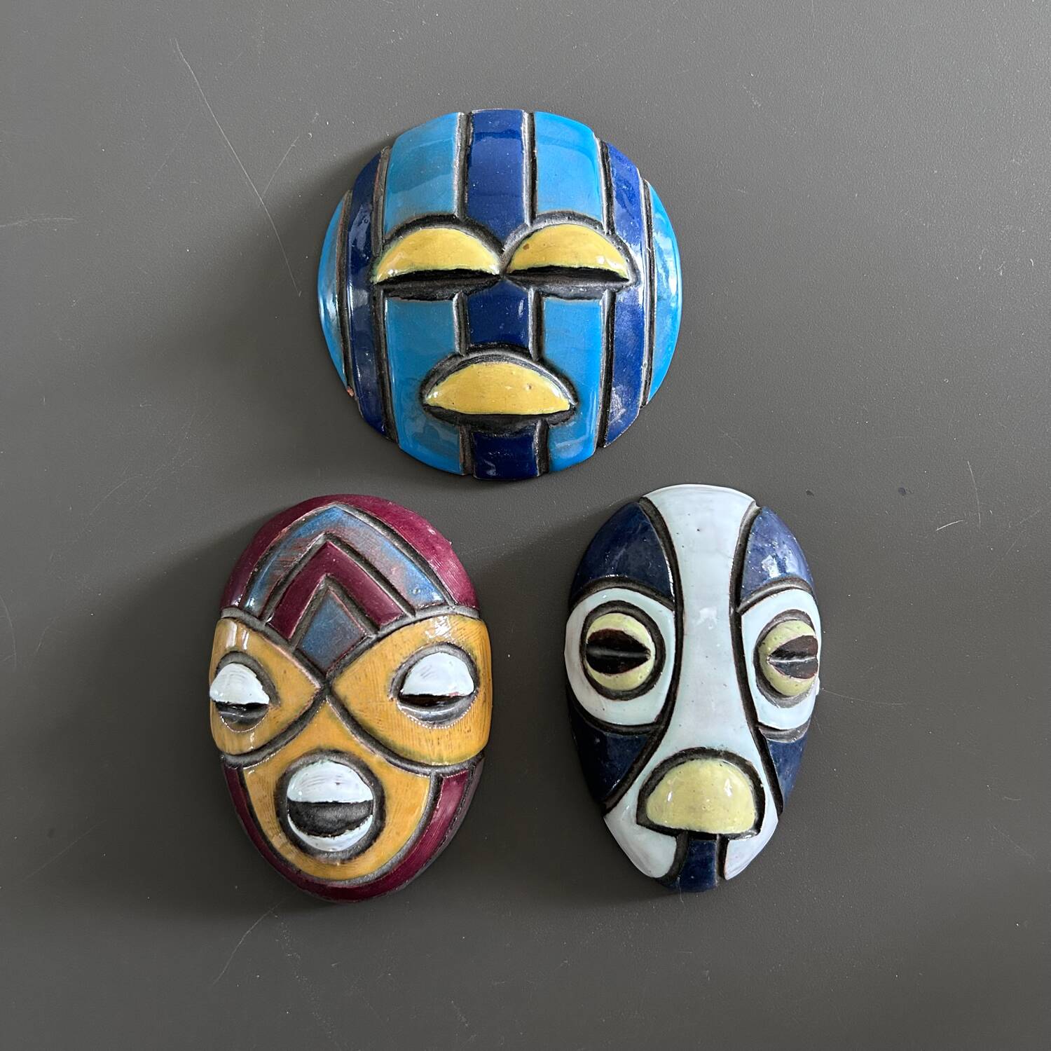 Collection of 3 African ceramic masks
