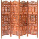 Indian screen with 4 leaves in teak wood with rich openwork decoration of grape leaves