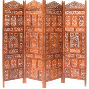 Indian screen with 4 leaves in teak wood with rich openwork decoration of grape leaves