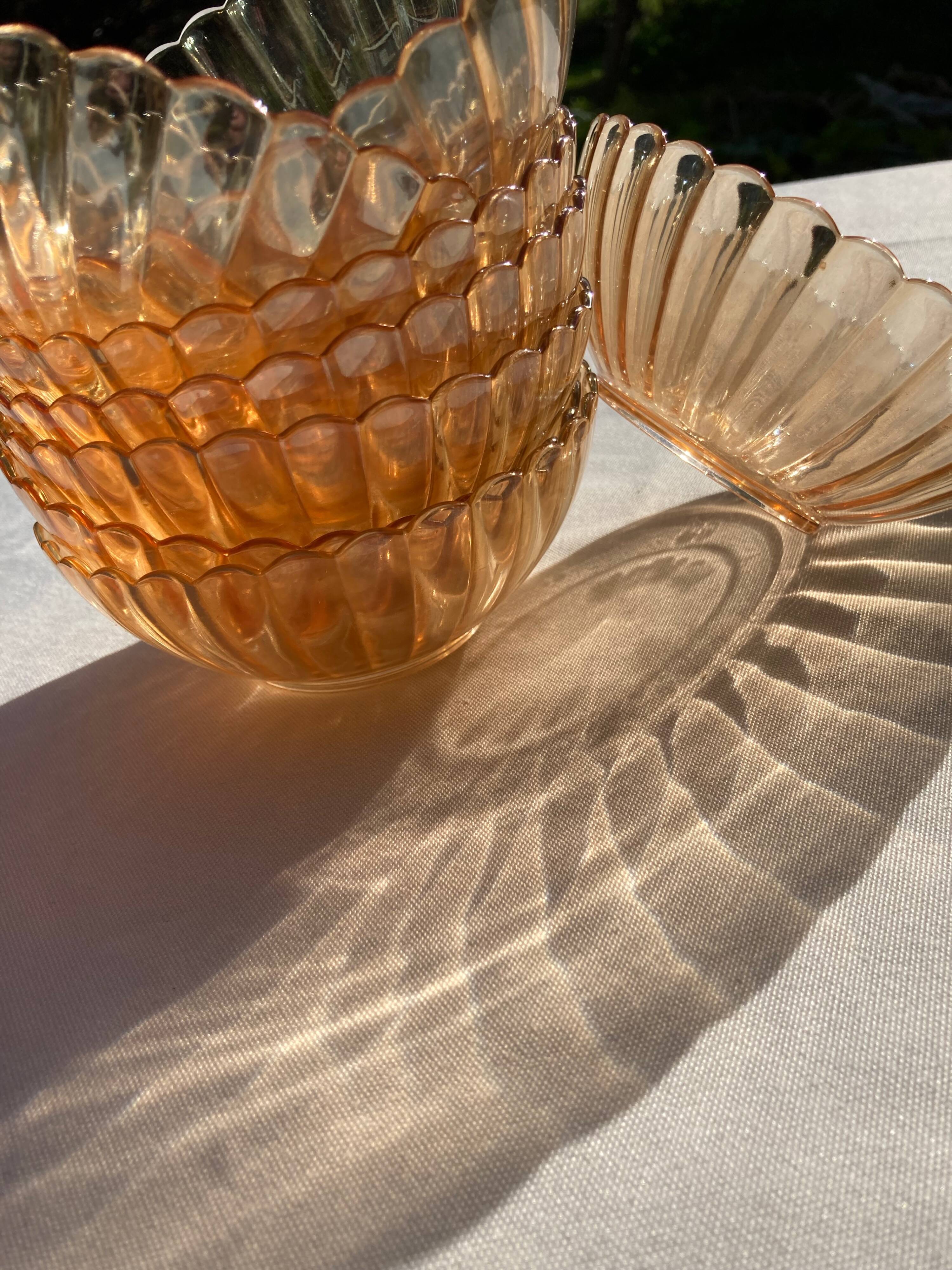 8 orange iridescent glass cups