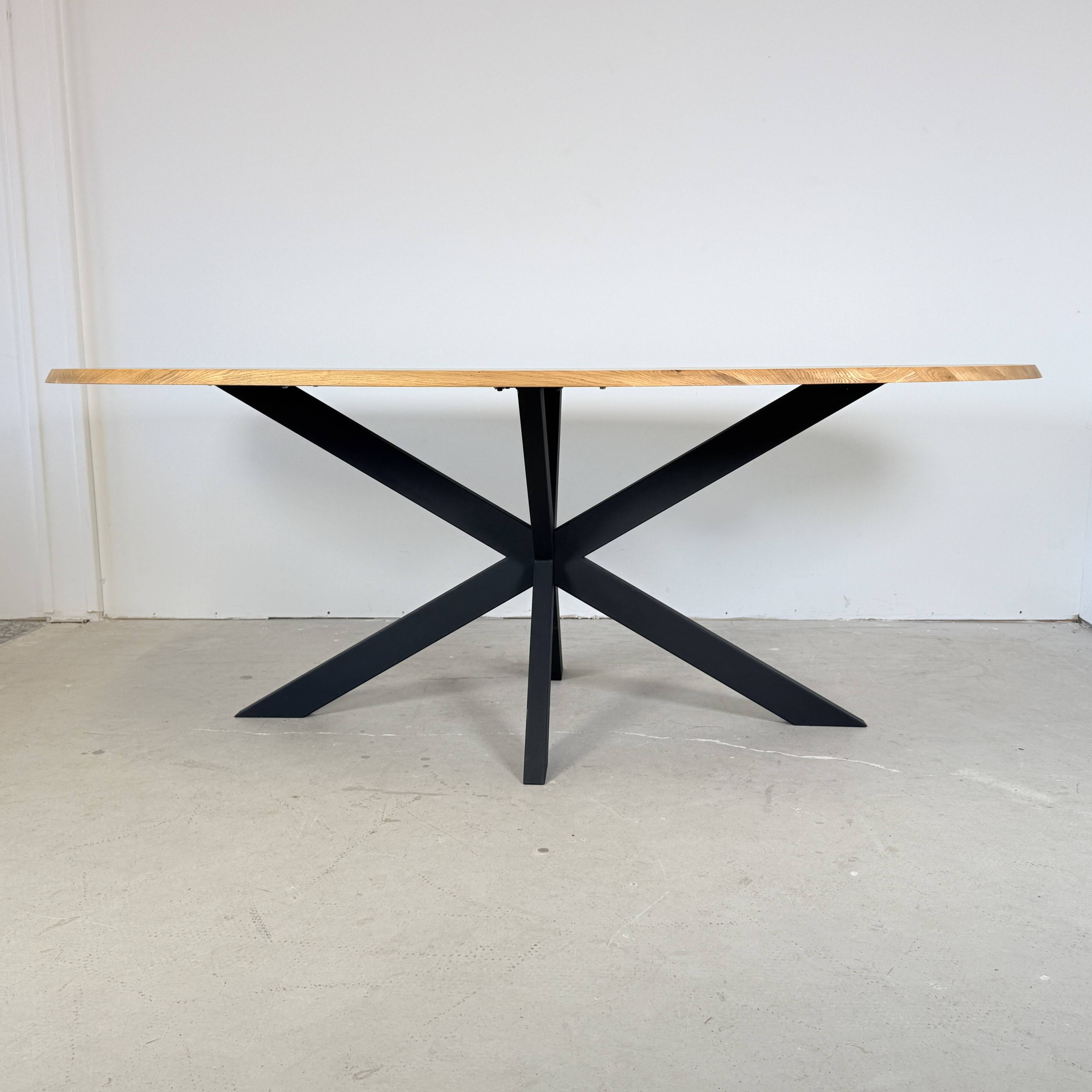 Organic oak dining table with steel matrix base, Hjort Knudsen