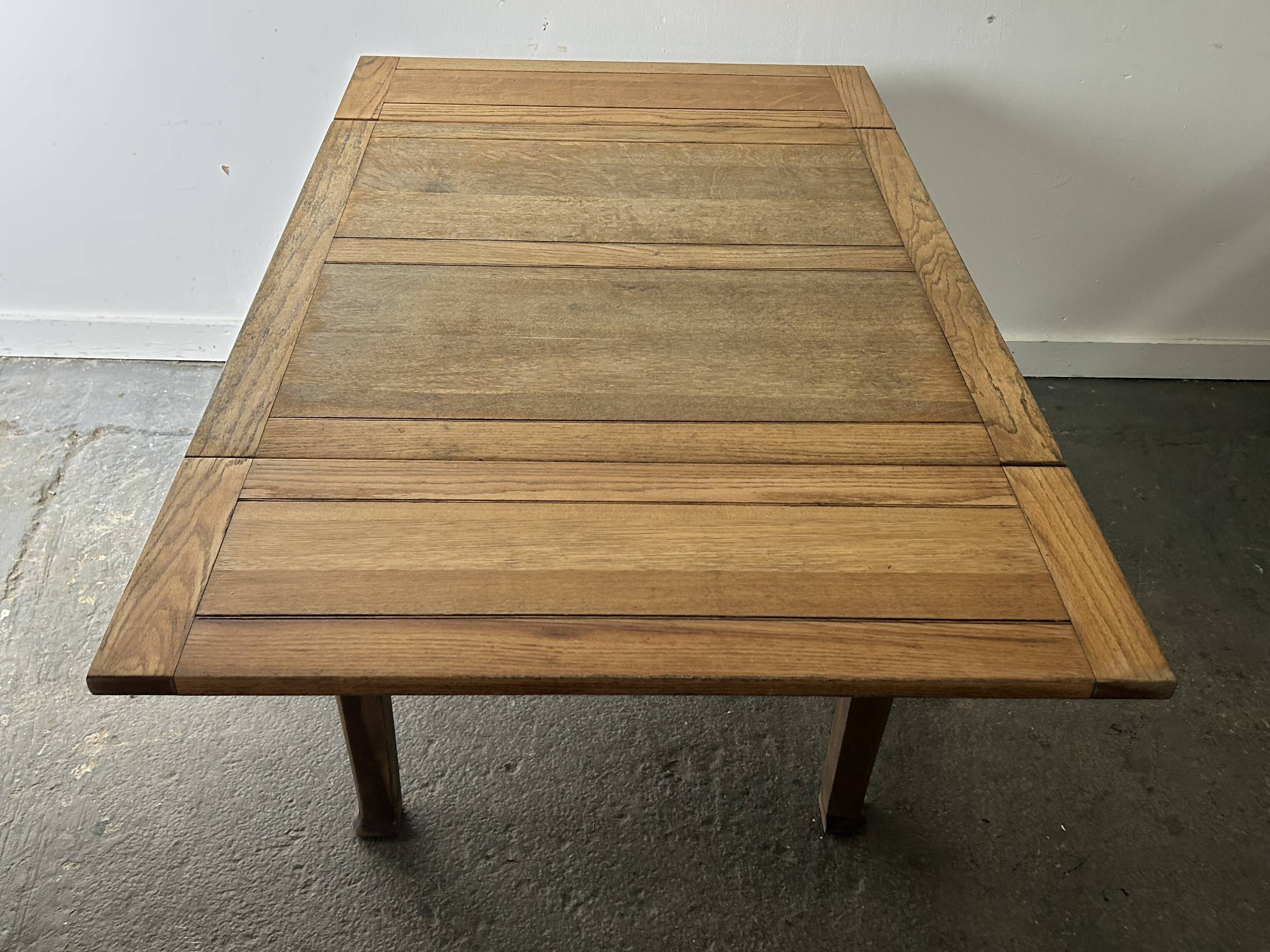 1930s solid oak extending draw-leaf dining table | Arts & Crafts style