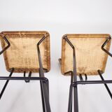 Paire de tabourets modernistes en rotin Erwin Behr