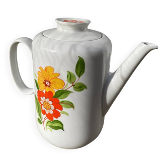 Porcelain teapot with flowers, 1970s, Italian ceramic