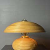 Pencil Reed Rattan Bamboo and Brass Mushroom Table Lamp, Italy, 1970s