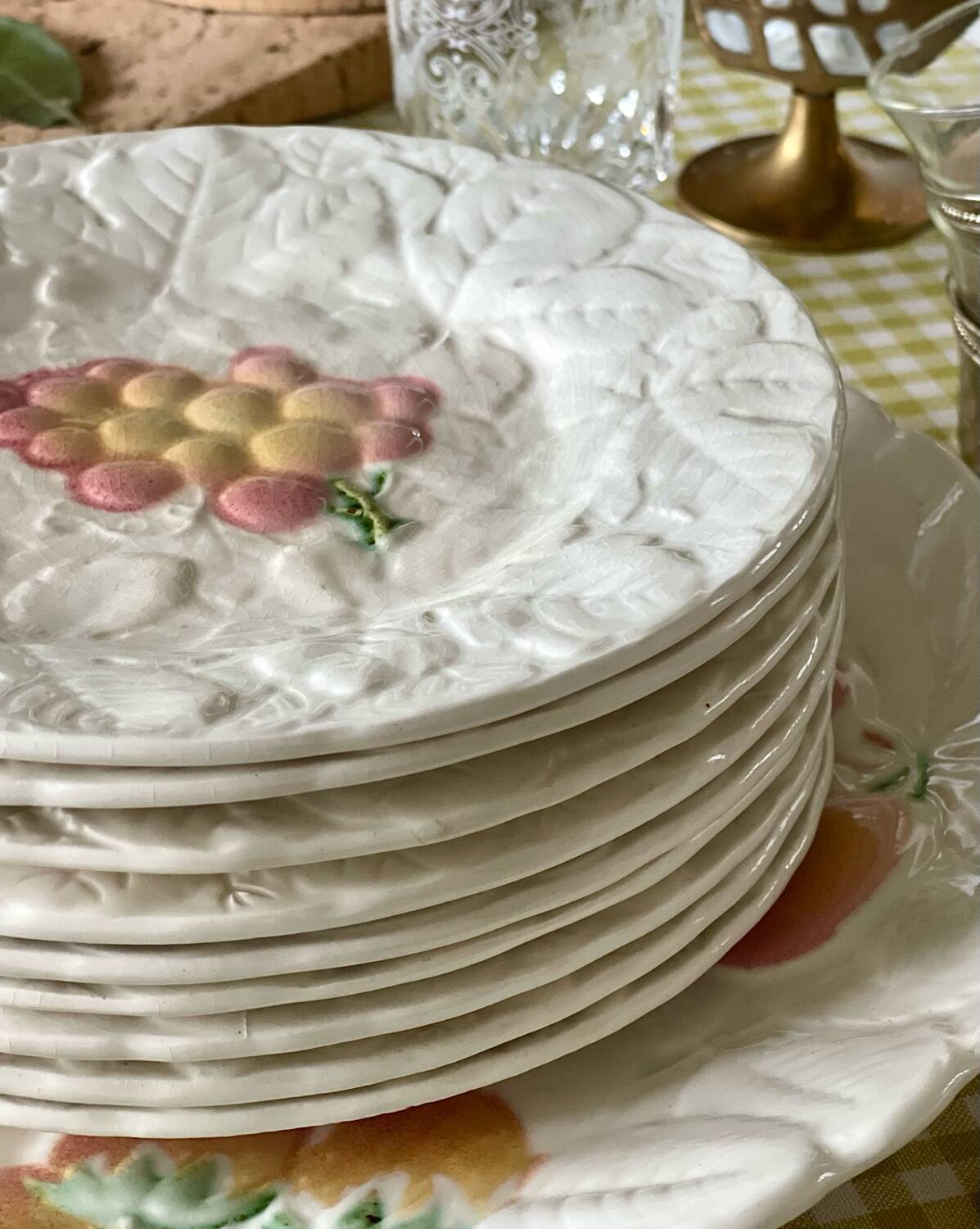 9 dessert plates and 1 barbotine dish from Sarreguemines