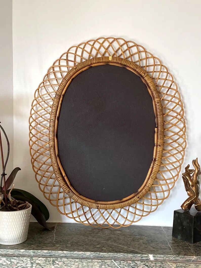 Large mirror by Franco Albini in rattan and bamboo, Italy 1960s.