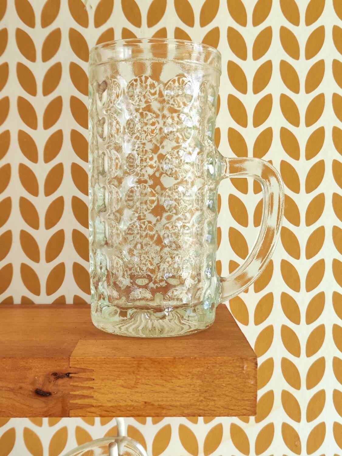 Vintage molded glass beer mugs or juice glasses with handle