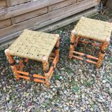 wooden stools and rush rope