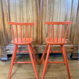 Vintage solid wood high chairs in Western style for children.