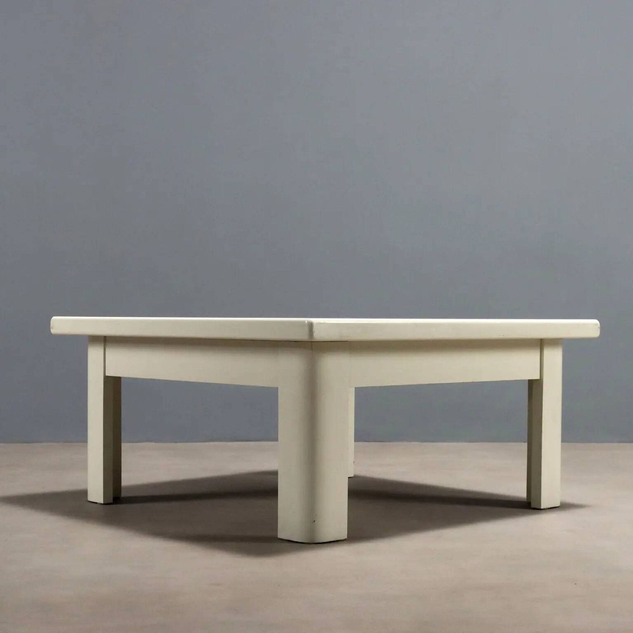 Vintage white lacquered wooden coffee table, designer, Italy, 1970s.