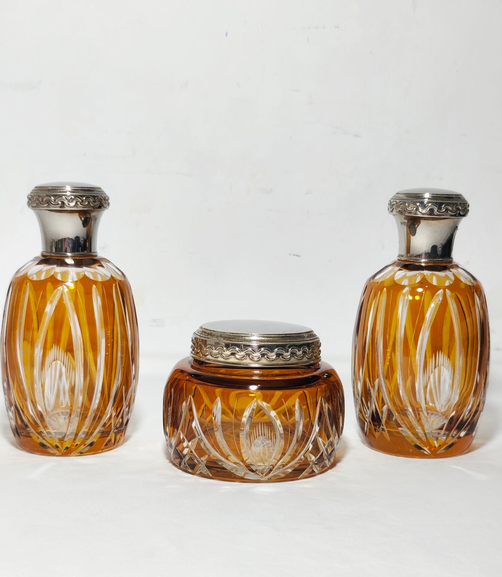 Bohemian glass dressing table set. Czechoslovakia, 1950s.
