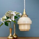 Vintage globe pendant light in pale yellow opaline glass